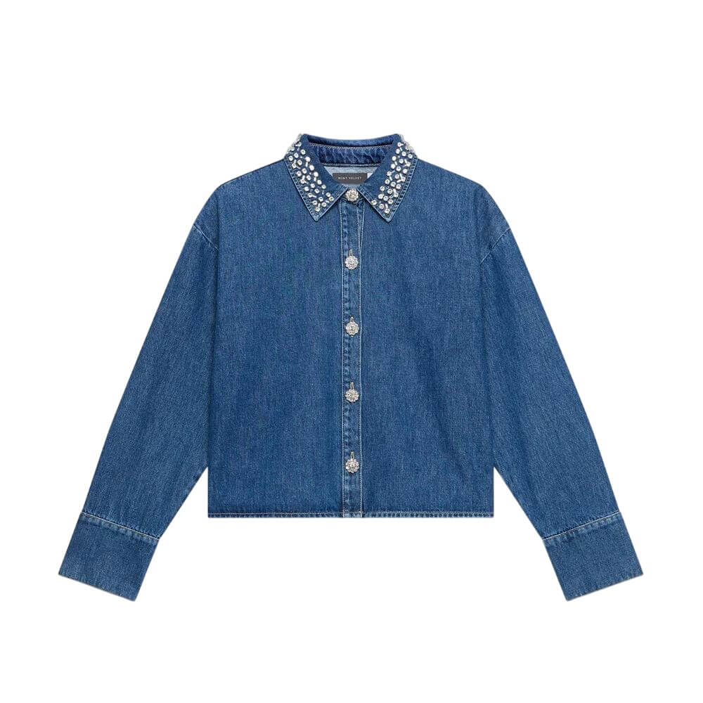 Mint Velvet Indigo Denim Embellished Collar Shirt